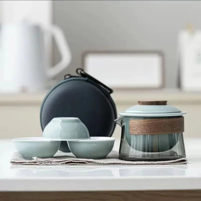 1 Bowl 3 Cup Zen Teapot and Tea Cup Set Kit Household Tea Making Travel Set Outdoor Portable Bag Chinese Tea Set Supplies