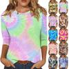 3/4 Sleeve Shirts For Women  Print Graphic Tees Blouses Casual Plus Size Basic Tops Pullover