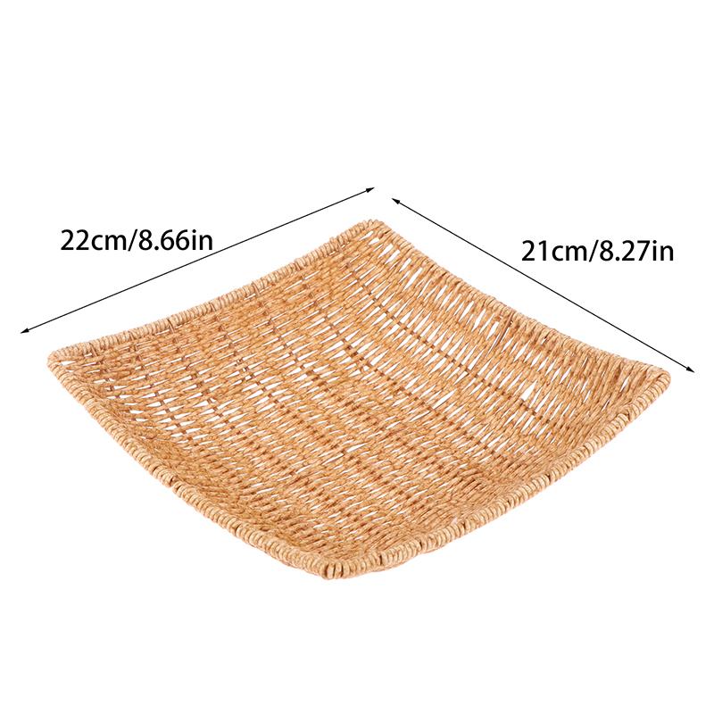 Square Oval Rattan Fruit Bread Snacks Storage Tray Coffee Bar Display Basket Nordic Desktop Cosmetic Sundries Organizer