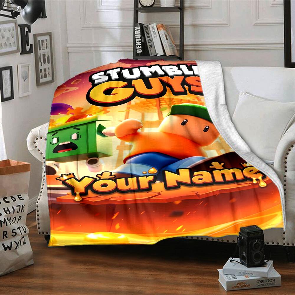 Stumble Guys Personalized Text Blanket Throw Customizable Blanket Durable Comfort Suitable for Seaside Couch Nap Chair for All Occasions