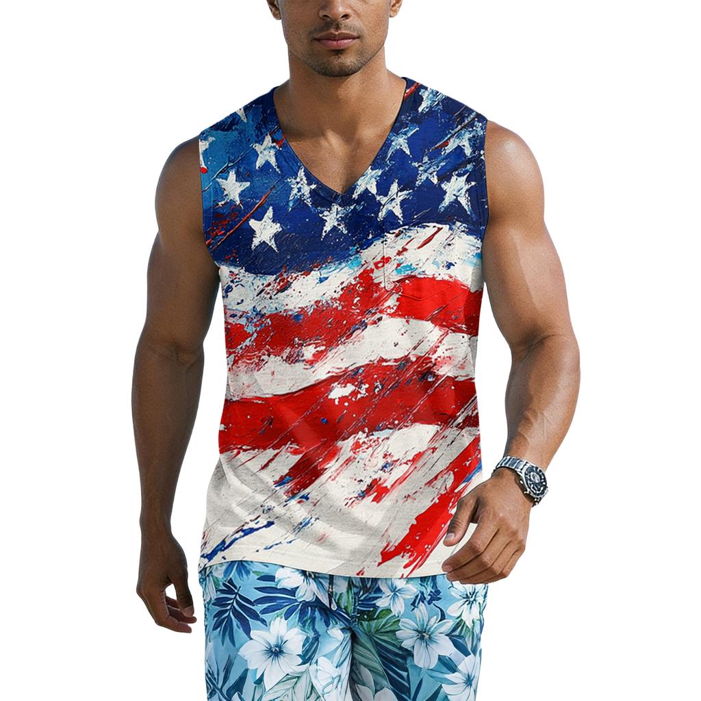 Men's Sleeveless Casual Tank Top with Wide Shoulder Straps and Pocket Lightweight Breathable Summer Beachwear Shirt