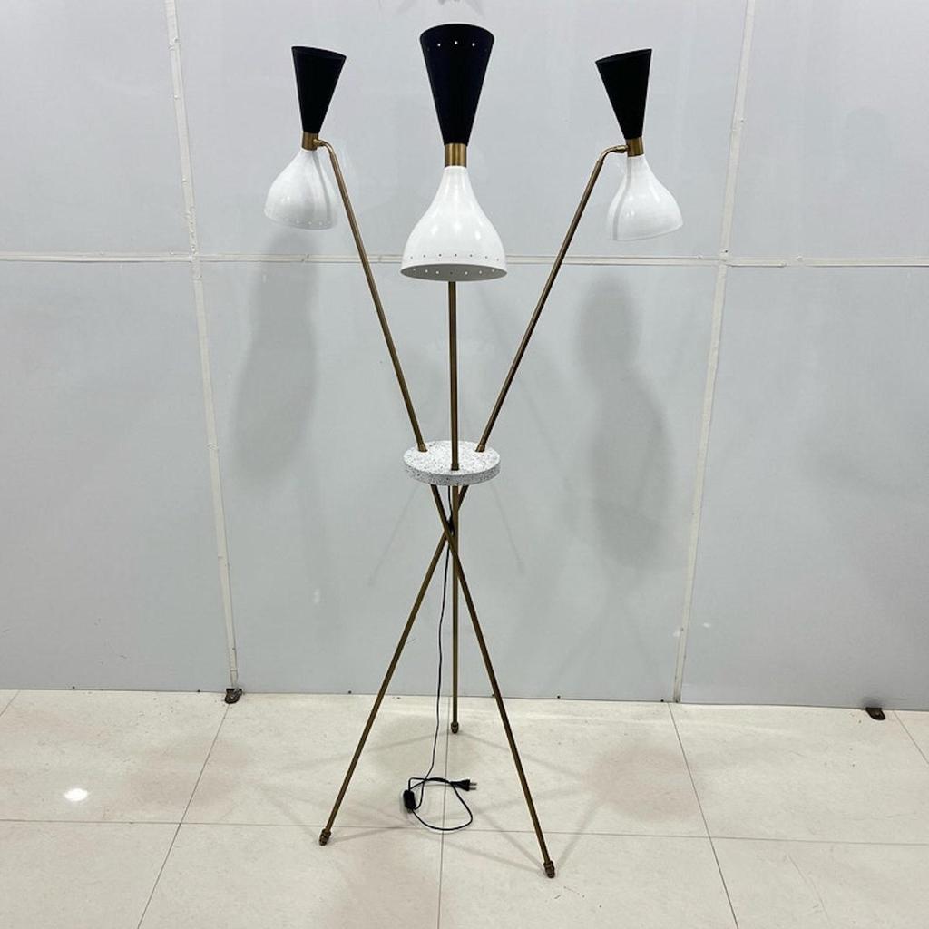 Stilnovo Style Tripod Floor Lamp - 1950 Mid Century Modern Floor Lamp with 3 Arms and 3 Legs