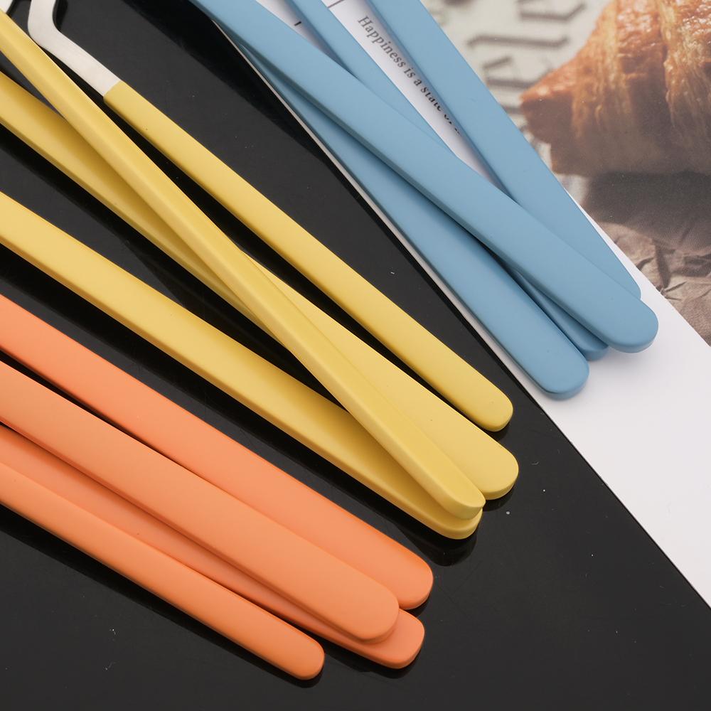 4Pcs Blue Silver Stainless Steel Cutlery Set Kitchen Silverware Dinnerware Knife Fork Spoon Flatware Set Brushed Stain Tableware Utensils
