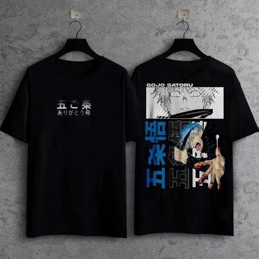 2026 Summer Jujutsu Kaisen Gojo Satoru Double Sided Print Unisex Oversized Short Sleeve Purple Anime Effect Japanese Tshirt