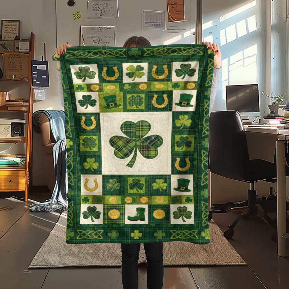 1Pc St.Patrick's Day Print Flannel Blanket, High Quality Comfortable for All Seasons, Home Decor, Warmth and Comfort, Perfect for Christmas Gifts W72