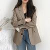 Beige Spring 2023 Women's Slim Fit Suit Jacket - Hong Kong & Korean Style