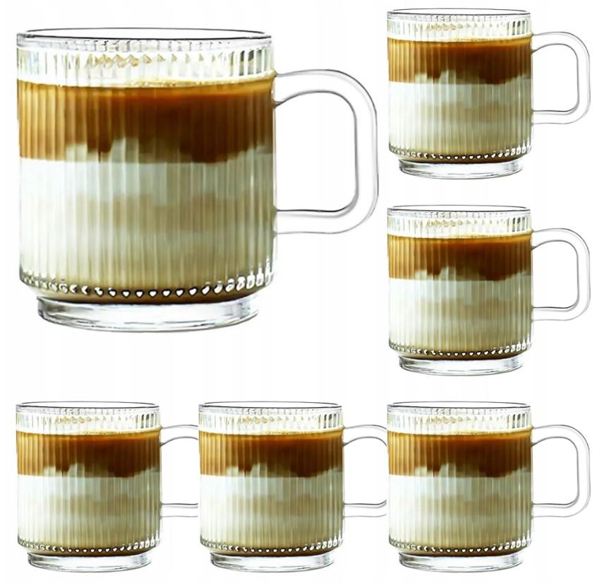 Glasses, mugs with handles for coffee and tea LUXITO STRIPS 360ml, set of 6