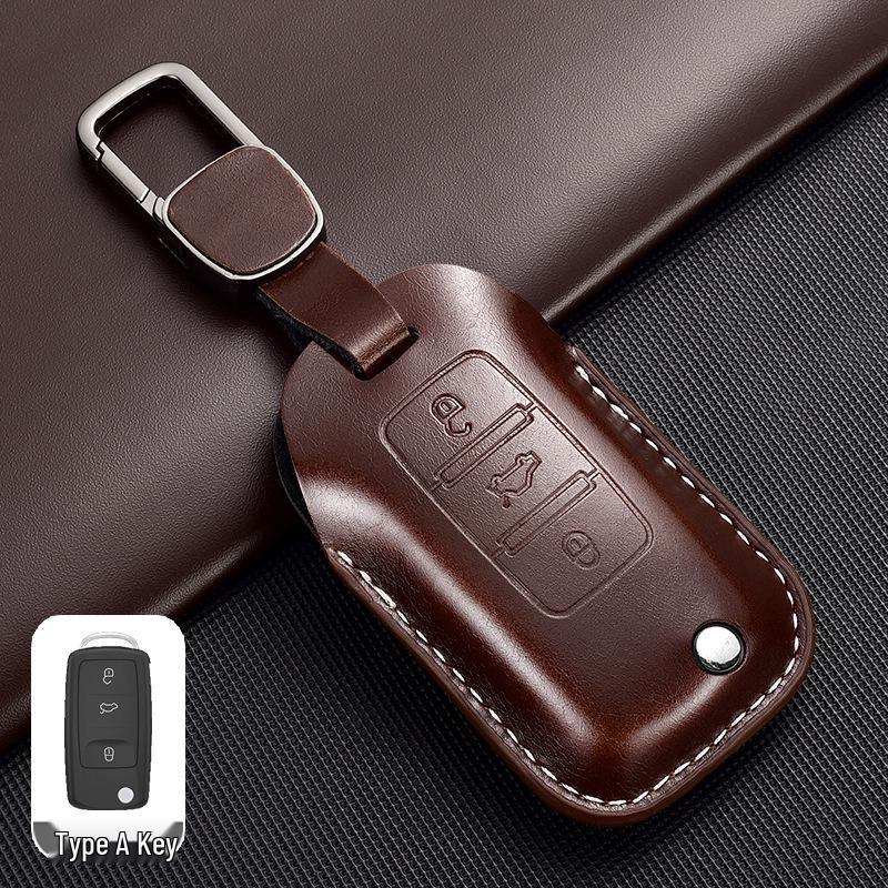 Leather Key Case for Volkswagen Models: T-Cross, Lavida, Lamando, Bora, Tiguan, Sagitar, Polo, Magotan, Passat, Tharu