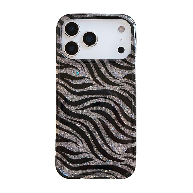 

Bling Glitter Zebra Stripes Print Shiny IMD Back Cover For iPhone 13 14 15 16 17 Pro Max Phone Case iPhone 15 Pro