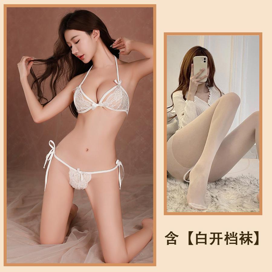 Sex Underwear Three-point Thin Gathering Breathable Lace Sexy Suspender Thin Bow Strap Bra Women