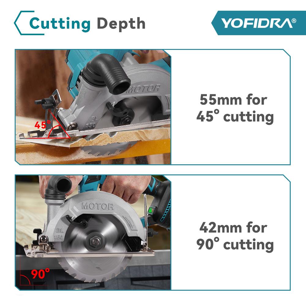 YOFIDRA 6Inch Brushless Electric Circular Saw Digital Display Chainsaw Multifunctional Cutting Tool For Makita 18V Battery Pin