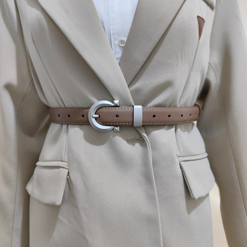 Trendy Women Solid Color Leather Belt With Metallic Buckle For Style Everyday