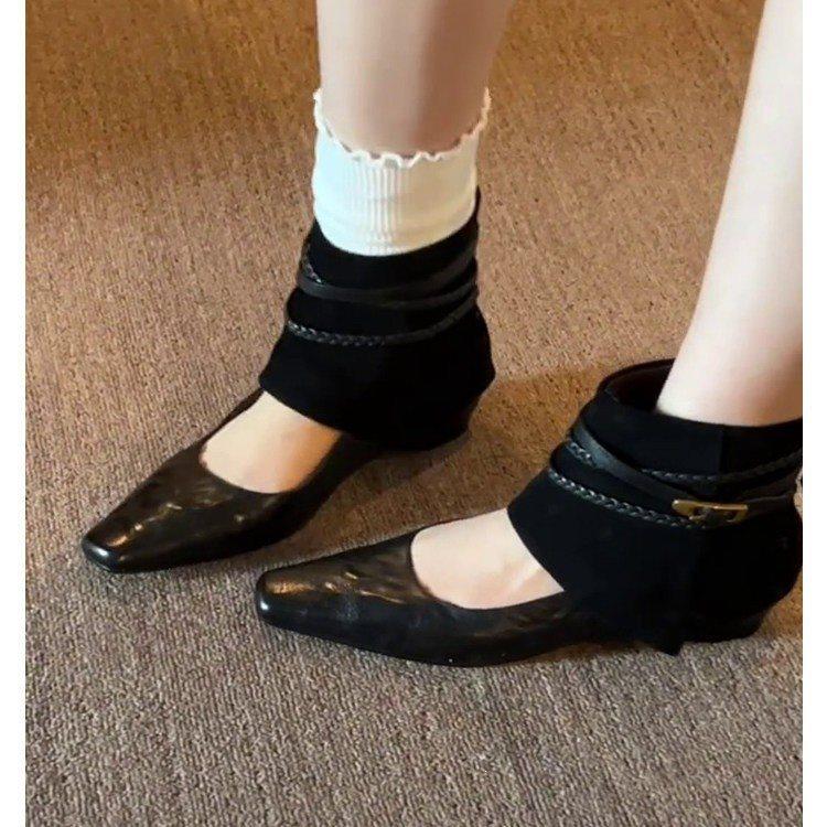 Single boots fashion and thin boots wasteland low Sichuan west short boots women's flanged square head retro woven belt wind autumn