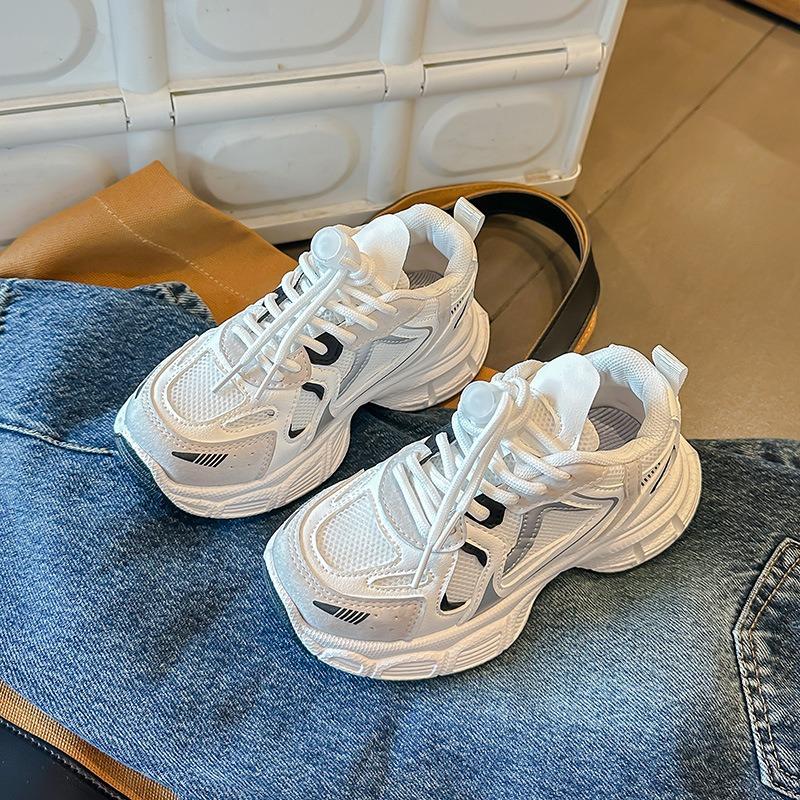 

Kids Rotating Buckle Mesh Sneakers Thick Sole Breathable Casual Sports Walking Shoes 27 белый