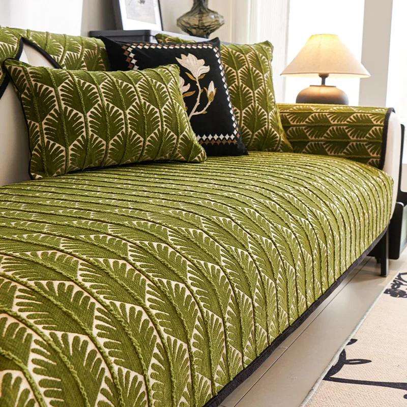 1ks luxusní žinylkový polštář na pohovku proti ušpinění domácí mazlíčci dětská podložka na pohovku protiskluzový vzor listů ve tvaru L, rohový potah na pohovku do obývacího pokoje