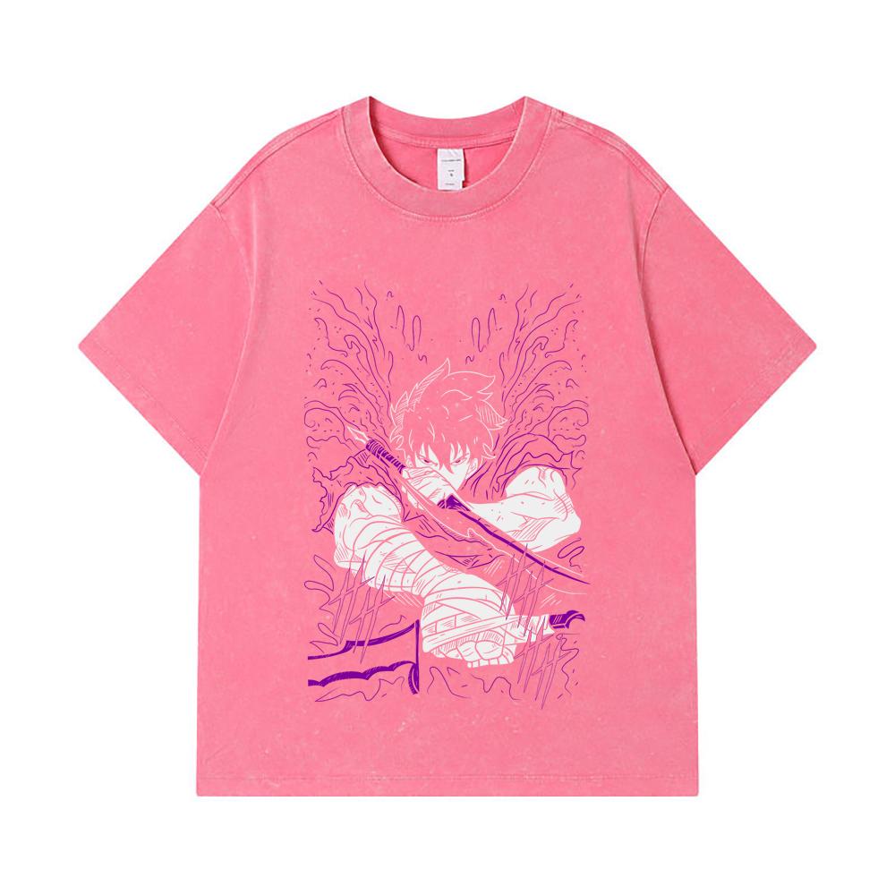 275 GSM Washed T-shirts 100% Cotton Solo Leveling V7 Print Unisex Heavy Cotton T Shirt