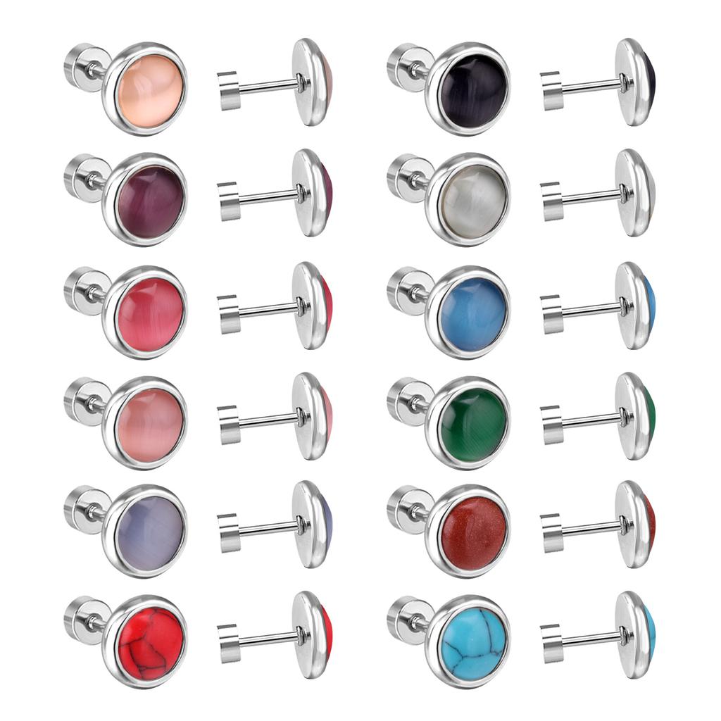 LUXUKISSKIDS 12pairs Simple Round Beads Earrings Colorful Stone Studs Brincos For Woman Fashion Twist Pack Jewelry Accessories