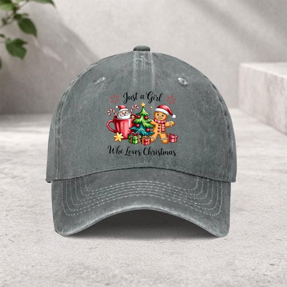 Christmas Gingerbread Girl Baseball Cap Washed Cotton Adjustable Hat for Casual Outdoor Sports