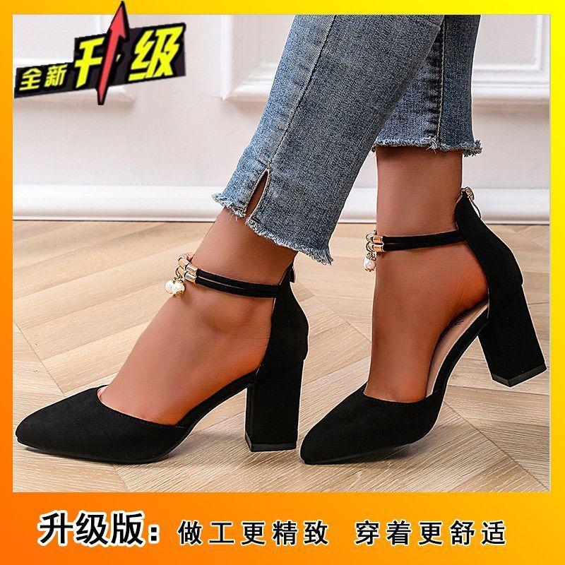 2025 spring new fashion high heels women's shoes versatile thick heel shoes pointed student bag head women's sandals
