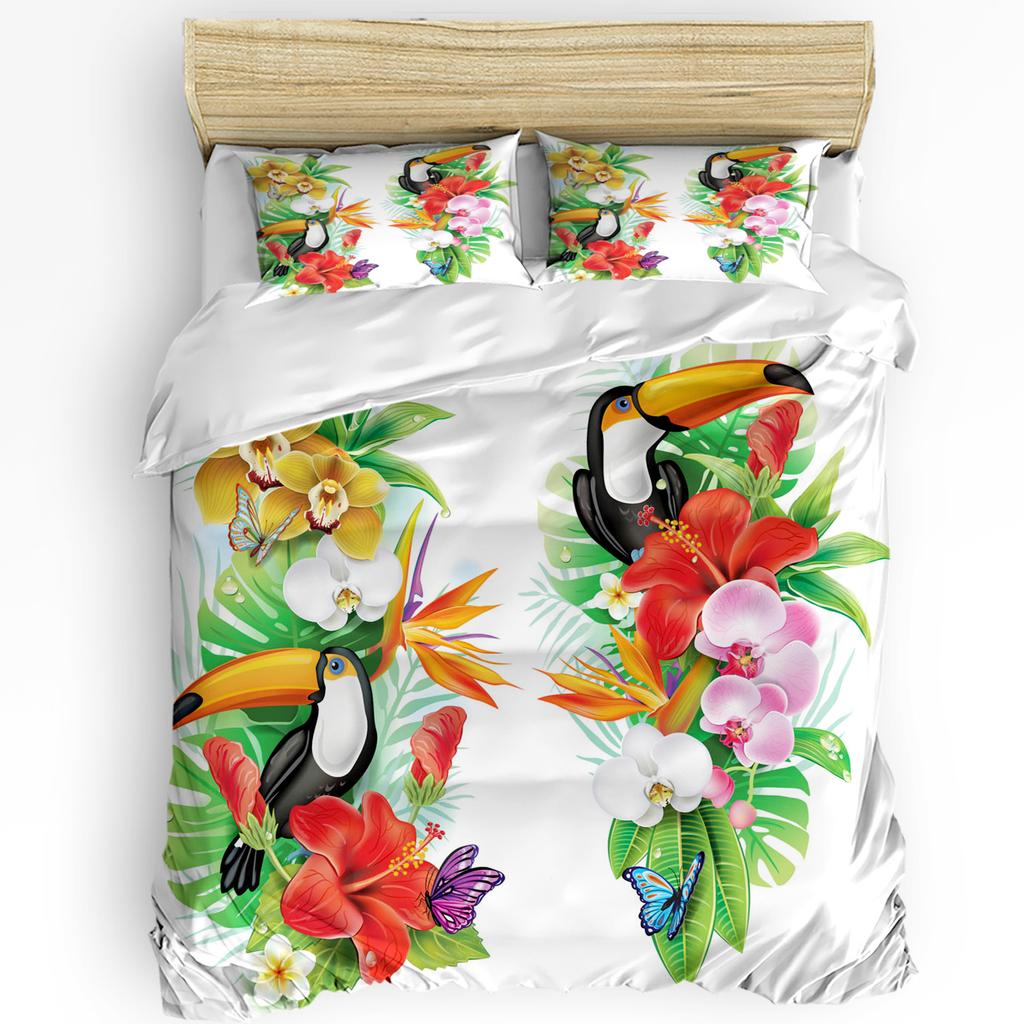 Animal Bird Flowers Leaves Branch Plant 3pcs Bedding Set For Bedroom Double Bed Home Textile Duvet Cover Quilt Cover Pillowcase