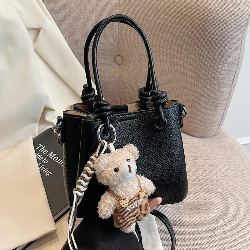 New Fashionable and Simple High-end Texture Lychee Pattern Portable Bucket Bag, Foreign Style Versatile Commuter Messenger Women's Bag