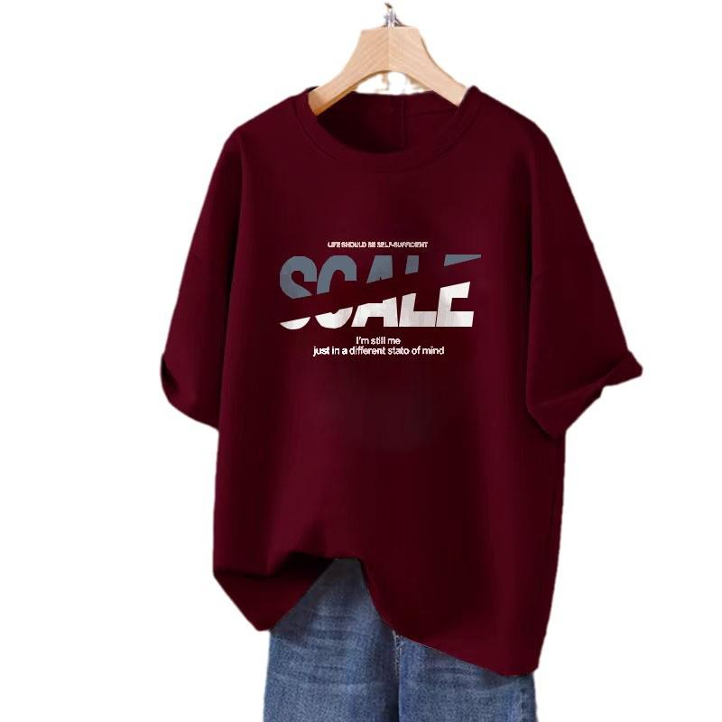 Damen Trendiges Baumwoll Kurzarm Rundhals Bedrucktes T-Shirt für Sommer