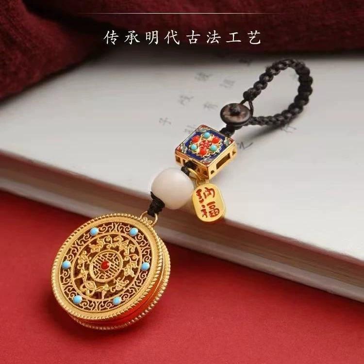Creative Lucky Gourd Koi Keychain Sand Gold Pendant Safety Compass Charms Car Key Ring Bag Phone Accessories For Men Women