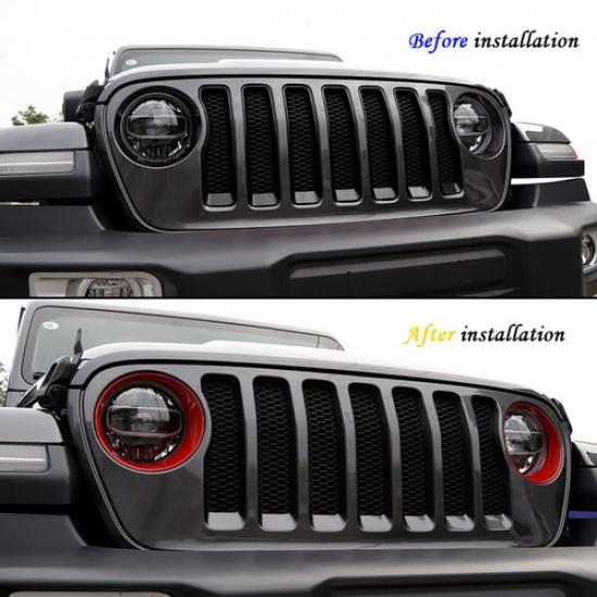 Headlight Lamp Decor Cover Trim Bezel for 18+ Jeep Wrangler JL Sport/Sport S Red