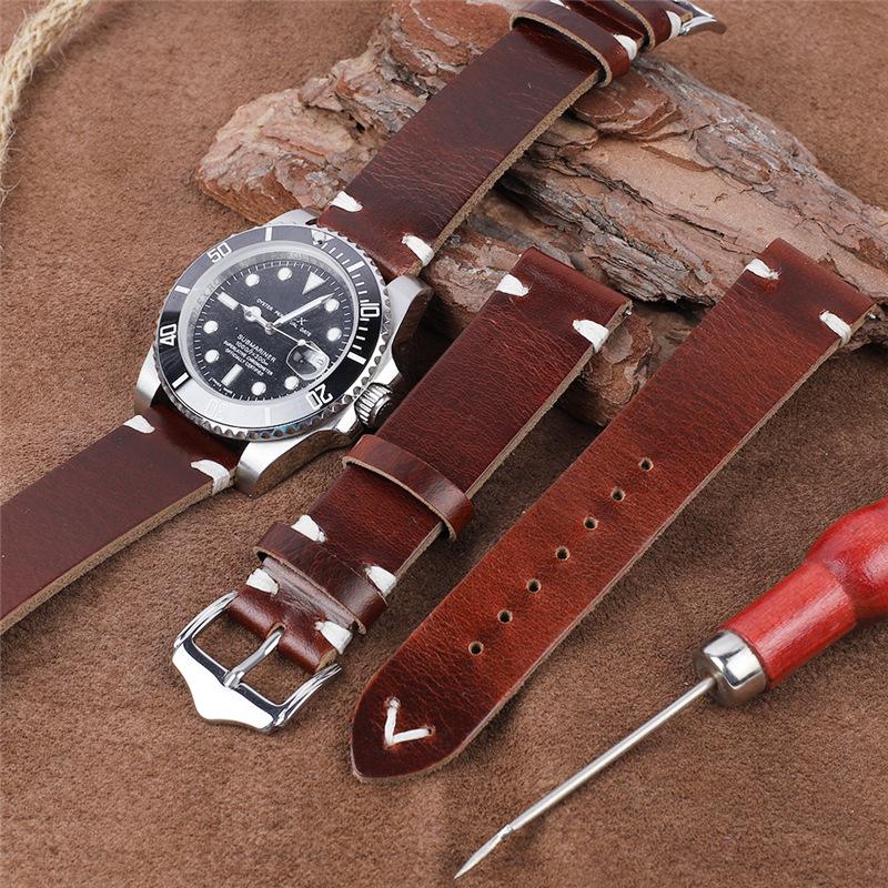 Men's Clearance Sale Cowhide Watch Strap - 22mm Crazy Horse Leather Cracked Pattern Wristband