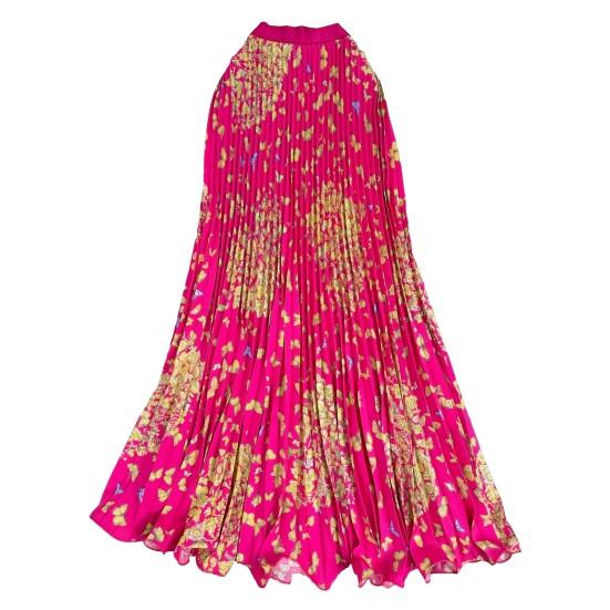 

Style Long Skirt Elastic High Printed Pleated Waist Butterfly Skirt Large Hem Breathable Fabric Skirt