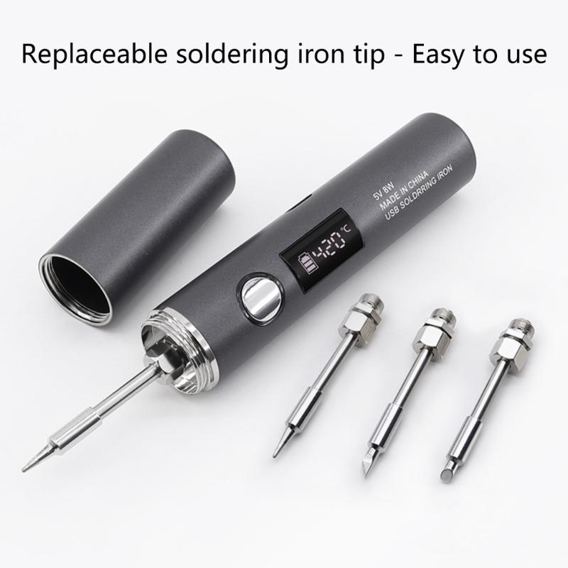 Adjustable Temperature Electric Soldering Iron USB Type C Charging Port Portable DIY Electronics Tool Replaceable Tip