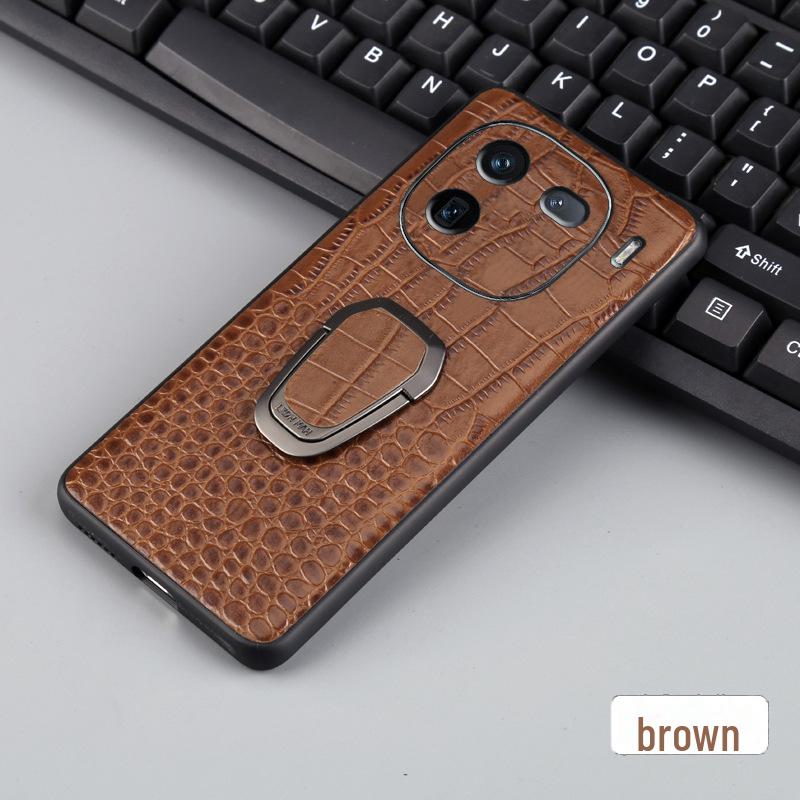 

Чохол на iPhone 13 з малюнком крокодила з натуральної шкіри з дужкою - повний захист для Apple 14 Pro Max. iPhone 12 Mini кавовий