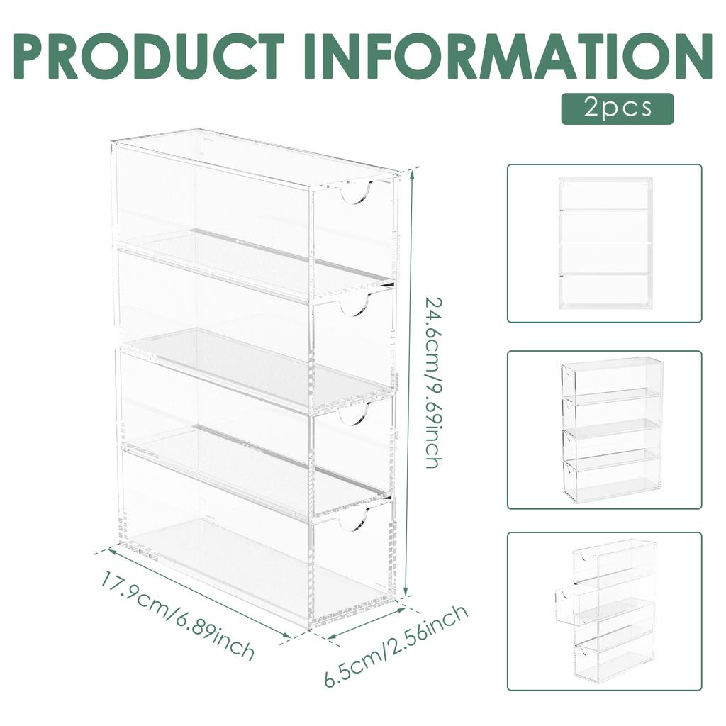 1/2Pcs 4 Tier Acrylic Glasses Organizer Display Box Transparent Stackable Women's Glasses Watch Jewelry Storage Box With Drawer