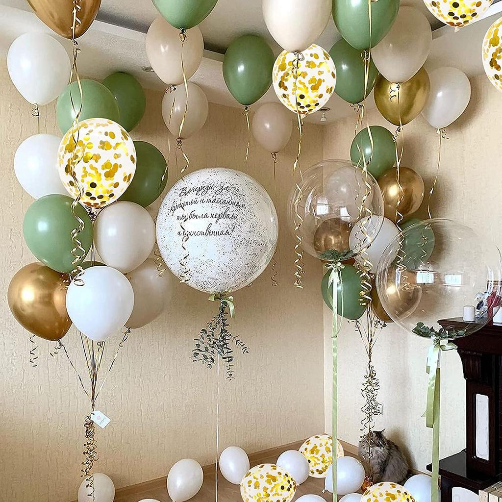 152-teiliges Olivgrünes Ballon-Girlanden-Bogen-Set, Weiß-Gold-Konfetti-Ballons, Retro-Grüne Ballons, Gold-Metallic-Latex-Ballons Set für Brauthochzeit