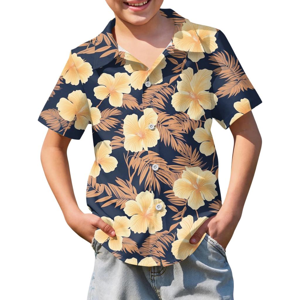 Jungen kurzärmeliges Hawaiihemd, Kinder Sommer Hemd mit Knöpfen