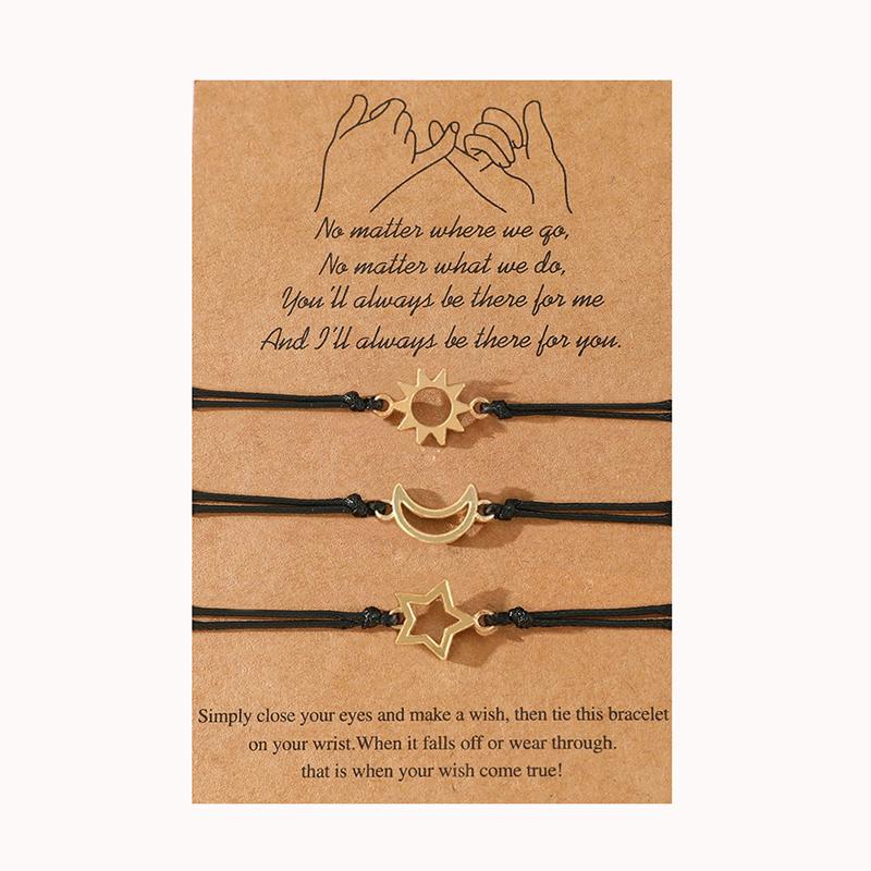 2025  Friendship Card Bracelet Able And Personalized Alloy Oil Drop Sun Moon Star Wax Rope Woven Bracelet 3-Piece Set