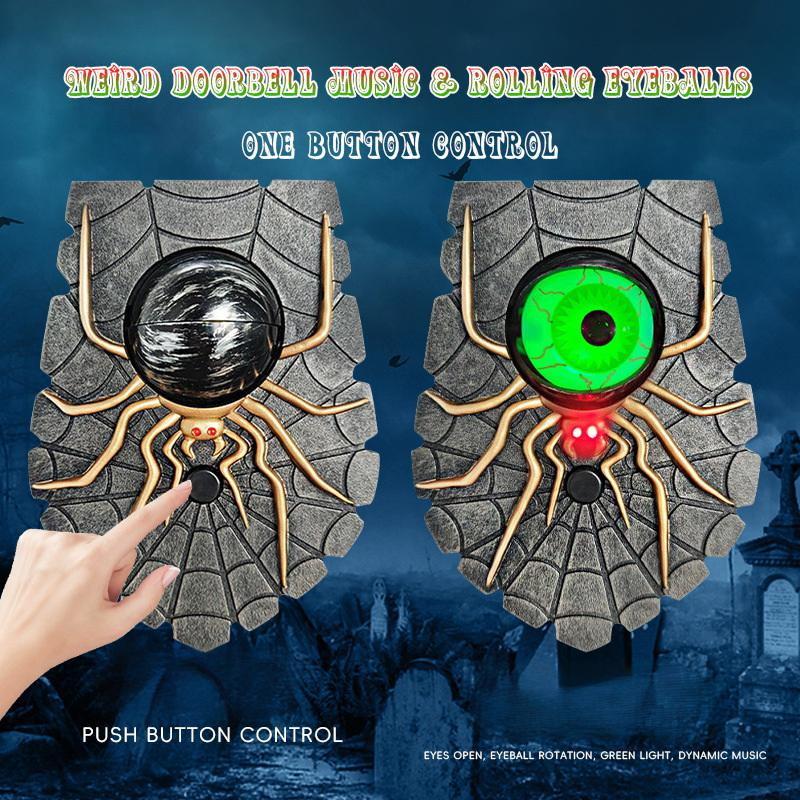 Enøyd Dørklokke Halloween Hjemmedekorasjon Edderkopp Dørklokke Med Skummel Glød/Spøkelseslyd Kreativ Skummel Edderkopp Øyekule Dørklokke