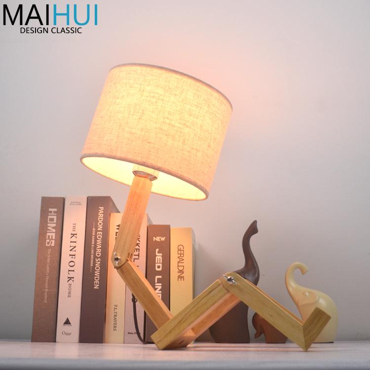 Nordic Solid Wood LED Bedside Night Light - Robot Table Lamp