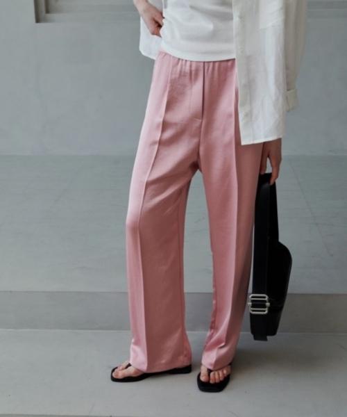 Owaiwai Comfort Satin Silky Elastic Waist Pants_Pink