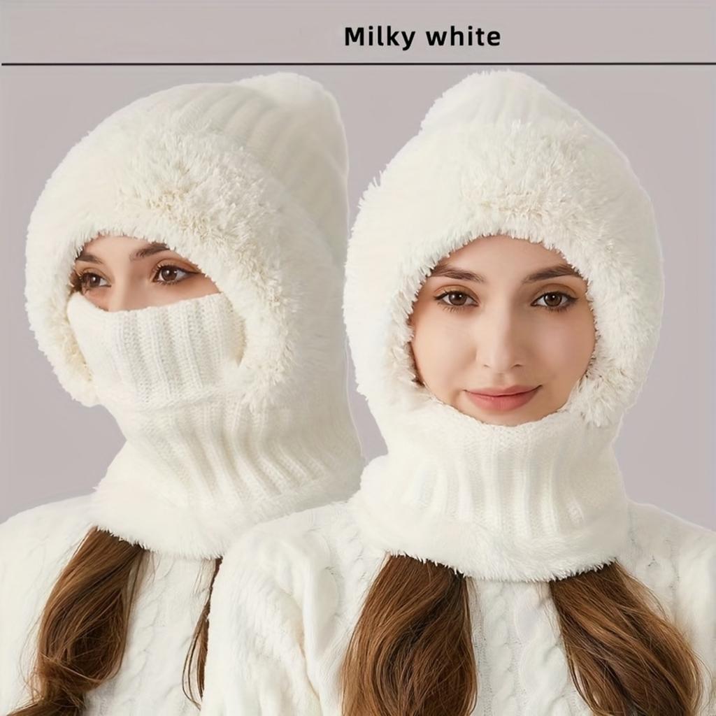 Women's Winter Hat Face Mask and Plush Earrings - Soft and Warm Full Face and Head Cover- Soft Fleece Lining Women's Winter Hat