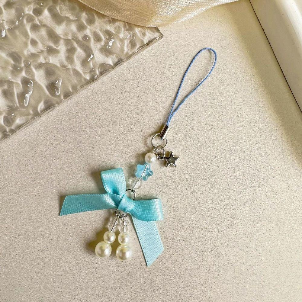 Bowknot Bow Phone Strap Pearl Mobile Phone Chain Pearl Phone Pendant  Telephone Jewelry