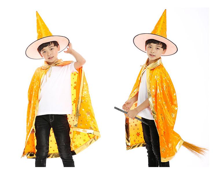 Sydanne Kids Magician Wizard Cloak Hat Cosplay Costume Hot Stamping Five-pointed Star Cloak Party Costume Halloween Costume
