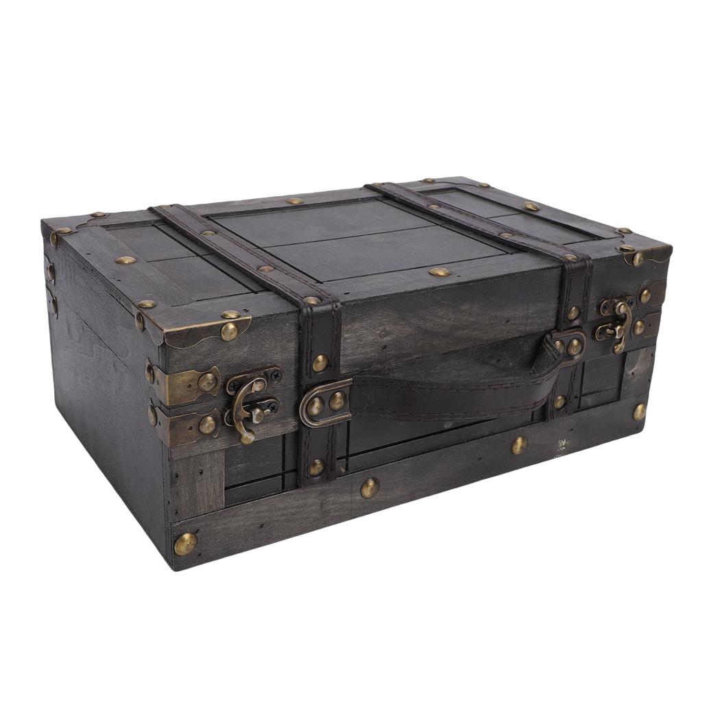 Wooden Chest Vintage Wood Storage Trunk with Lid Retro Suitcase Portable Box Ancient Photography Props S