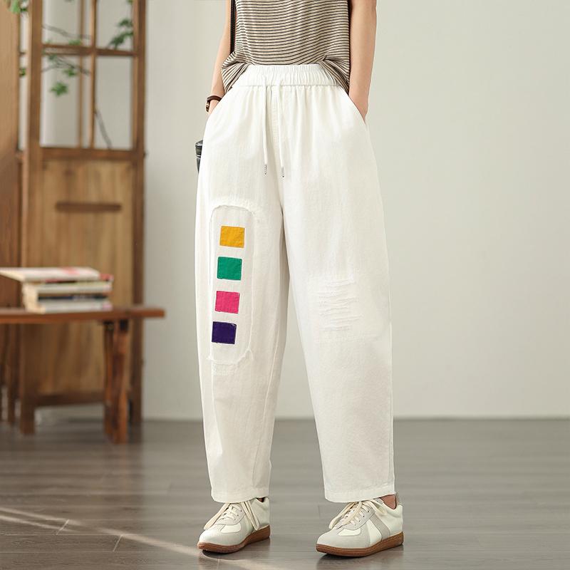 

DIMANAF Summer 2025 Plus Size Women Vintage Jeans Casual Loose Basic Elastic High Waist Pants Hole Trousers L білий