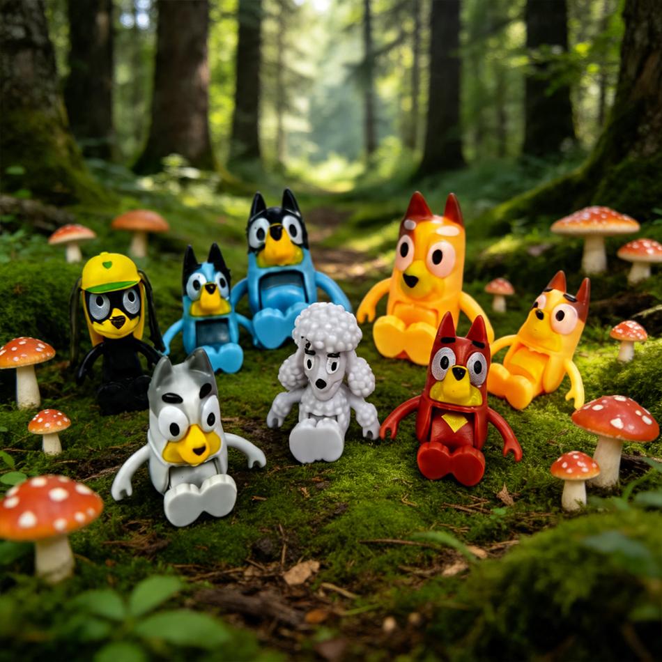 8pcs Set Bluey Family & Friends Action Figures Poseable Collectible Toys Best Birthday Gift for Fans Adults High Quality Novelty