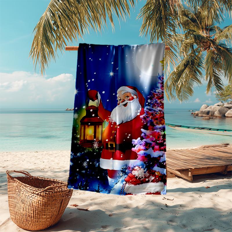 Ultra-Soft Beach Towel with Christmas Santa Claus Theme,Ideal for Pool - Camping, Diving - Perfect Travel Essential, Vibrant Beach Towel.
