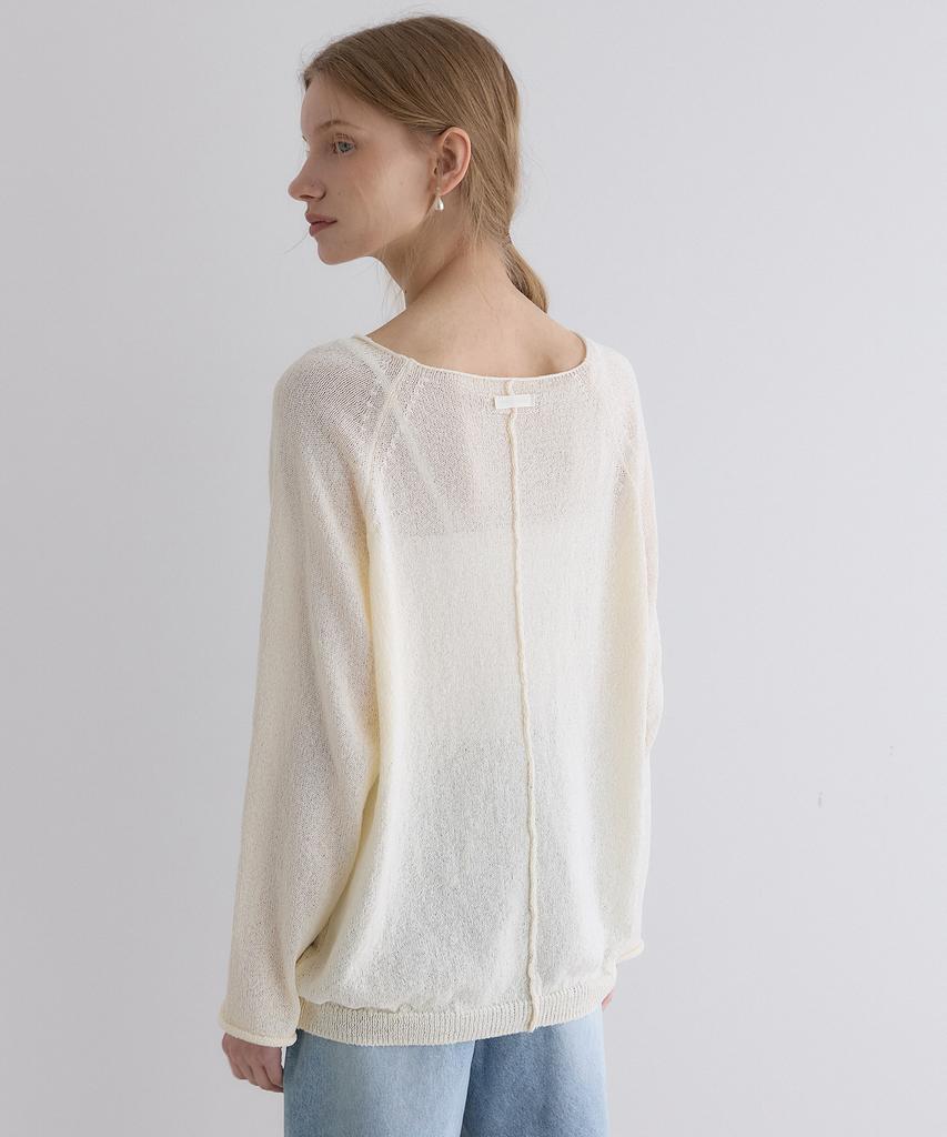 OURHOPE Sheer Boatneck Raglan Knit - Ivory