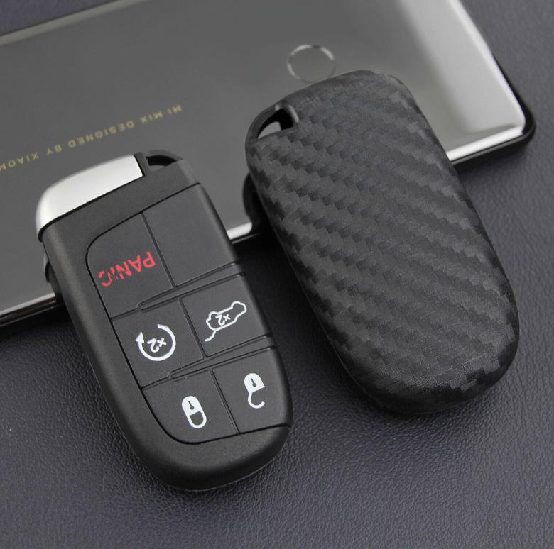 Carbon Fiber Silicone Remote Control Protective Cover for Jeep, Dodge, Chrysler, Fiat Key.