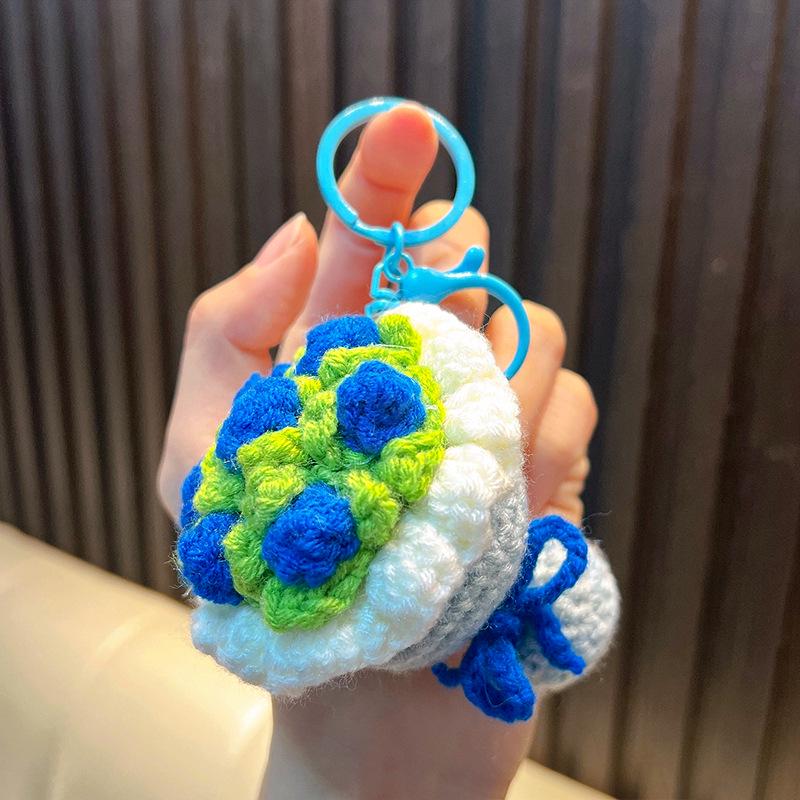 Hand-Knitted Rose Keychain Pendant - Cute Festival Gift for Women