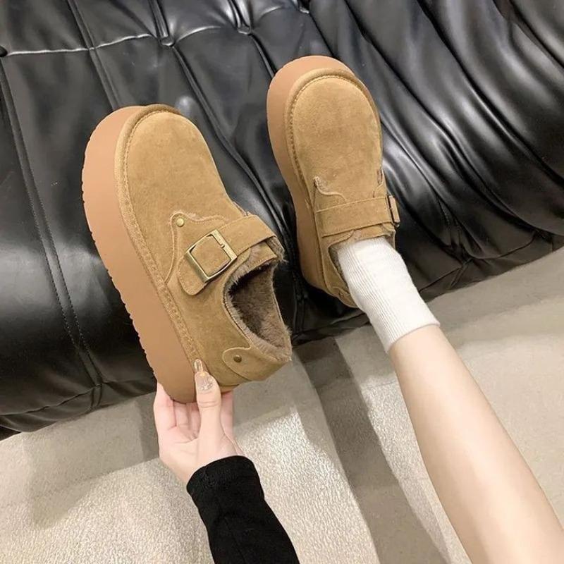 Thick-soled Velvet Boken Women's Shoes New Winter Brown Warm One-pedal Snow Boots Cotton Shoes